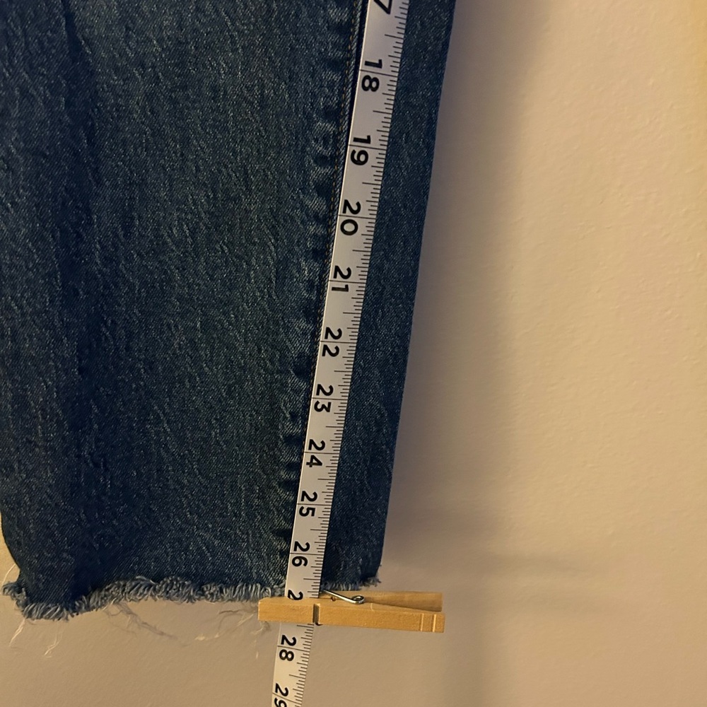 Universal Thread Women's Straight Leg Jeans - Dark Blue, frayed bottom